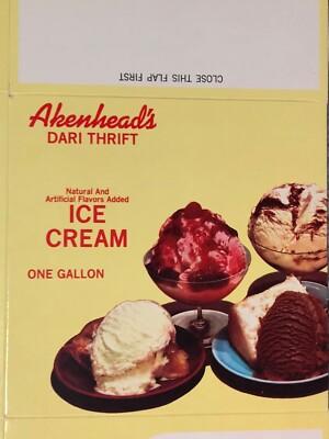 Vintage 1950s Akenheads Ice Cream Carton Cardboard Packaging Container Sign NOS