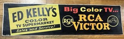 Vintage 1950s RCA Victor Nipper Colored Tv Cardboard Advertising Sign 48x12