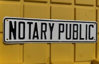 Vintage 1959 Notary Public Embossed Metal Office Door Marker Sign 12”x3”