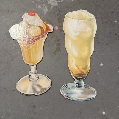 Vintage 50s Ice Cream Parlor Litho Print Cardboard Sign Milkshake sundae 11.5”