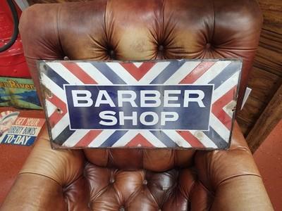 Vintage Barber Shop Porcelain Double Sided Flange Sign All Original 26" X 12"