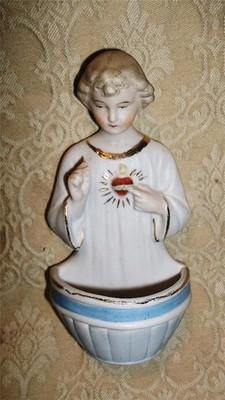 VINTAGE CATHOLIC INFANT JESUS PORCELAIN STATUE FONT SACRED HEART EC GERMANY? ~NR