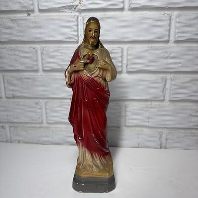 Vintage chalkware 1940’s Jesus statue Sacred Heart 13” Catholic