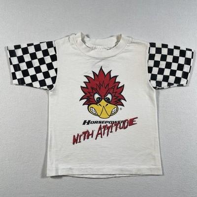 Vintage Clay Smith Serious Horsepower Shirt Kids 4 White Checkered Racing USA