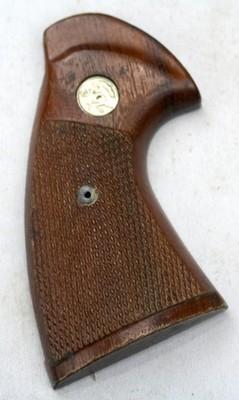 Vintage Colt Python Wood Right Grip Checkered W/ Medallion