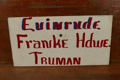 Vintage Evinrude Boat Motors Hand Painted Wood Sign Franke Hardware Truman MN