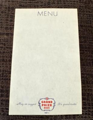 VINTAGE GRAND PRIZE BEER PAPER MENU INSERT SHEET GULF BREWING CO HOUSTON TX