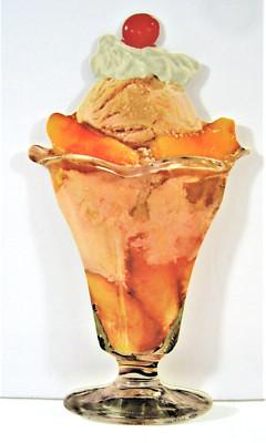 Vintage Ice Cream Parlor Diner Peach Ice Cream Sundae 11" Die Cut Cardboard Sign