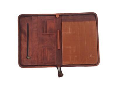Vintage Leather Portfolio Padfolio A4 Case Business Organizer Notepad Zipper Bag