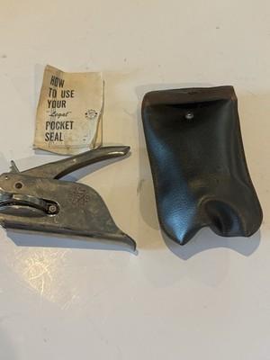 Vintage Legal Pocket Seal Handheld Embossing Notary Tool w Instructions
