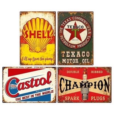 Vintage Metal Signs, Retro Garage & Man Cave Decor with Old Car & Gas Station...