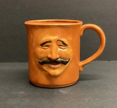 Vintage Mustache Barbers Cup Shaving Mug With 3D Face Barbershop Ceramic 3.75"