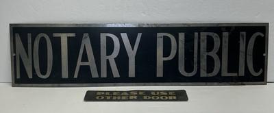 Vintage Notary Public Metal Office Sign 20.5"x5" and Please Use Other Door Sign