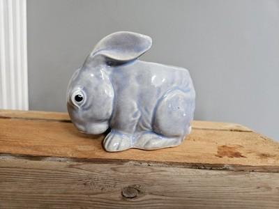 Vintage Occupied Japan Blue Bunny Rabbit 4" Tall Planter 1940s