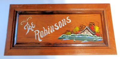 Vintage Robinsons Surname Family Sign Hand Painted Wood Plaque Wall Hanging Art