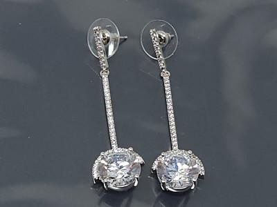 Vintage Sterling Silver 925 White Crystal Pierced Dangle Earrings