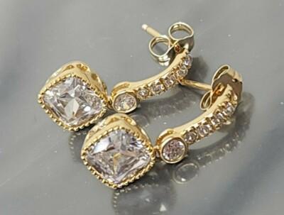 Vintage Sterling Silver White Crystal GP Pierced Earrings