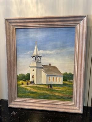 Vintage Swedish Lutheran Church Minnesota Painting Signed 20”X24”