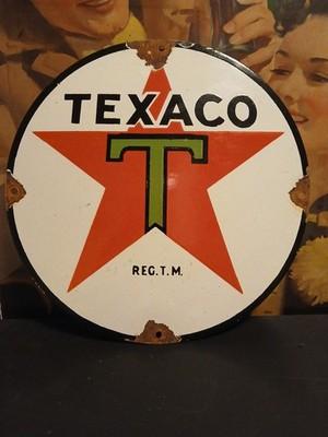 VINTAGE TEXACO PORCELAIN SIGN OLD MOTOR OIL GAS PUMP PLATE SERVICE ADVERTISING