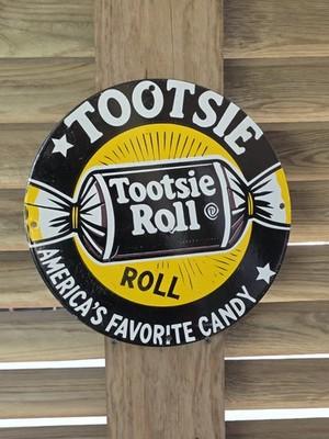 VINTAGE TOOTSIE ROLL AMERICA'S FAVORITE CANDY PORCELAIN SIGN 12"