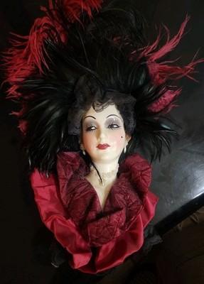 Vintage Unique Creations Porcelain Lady Bust Doll Victorian Feather Hat