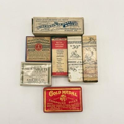 Vtg Medicinal Boxes Collection Wisconsin Headache Wafers, Gold Medal Pills etc.