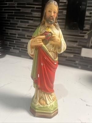 VTG Sacred Heart If Jesus Ceramic Chalkware Handpainted Figurine