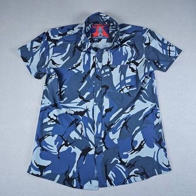 Warrior Company Button Down Shirt Mens Medium Blue Camo Short Sleeve Boyz Club