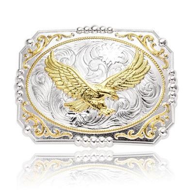 Western Belt Buckle for Men, Big Belt Buckles Engraved Golden Soaring Eagle,