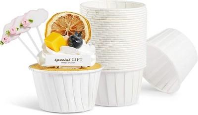 White Cupcake Liners, 100pcs Muffin Baking Cups,Ramekin Holders, Heavy Duty