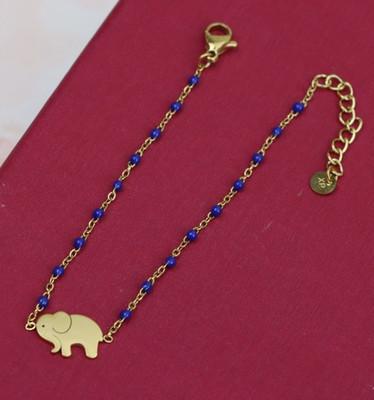 with Blue Beads, XPBL0621 Charming Yellow Gold Plated Elephant Bracelet
