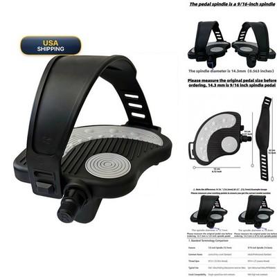 YBEKI Exercise Bike Pedals 9/16" & 1/2" Spindle Adjustable Straps for Peloton