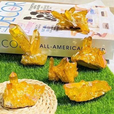 Yellow Citrine Crystal Natural Aura Titanium Cluster Healing Mineral Specimen US